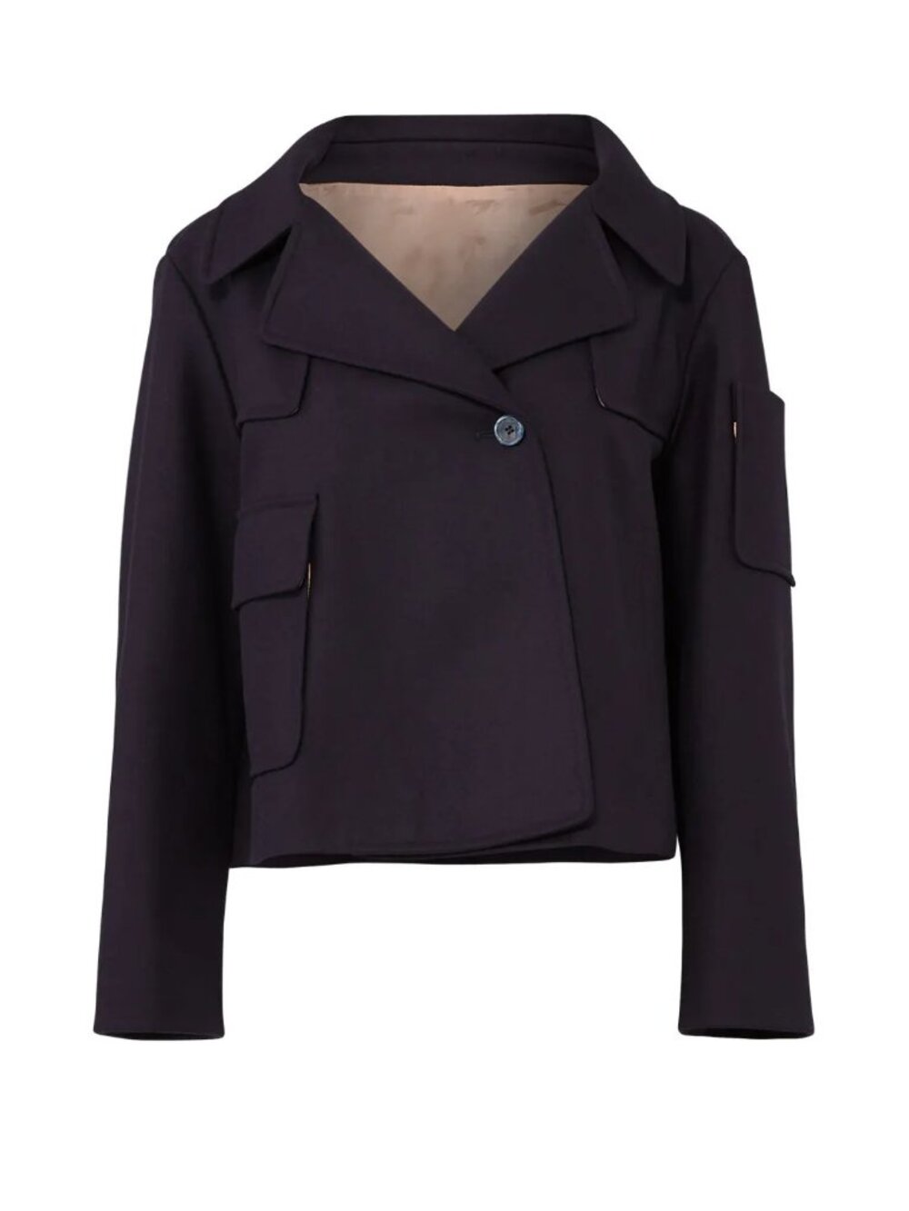 Jil Sander wool cashmere wide collar crop swing boxy cargo blazer cape pea coat